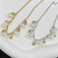 Alternative view of McQueen Skull Pearl Pendant Necklace - MC0009