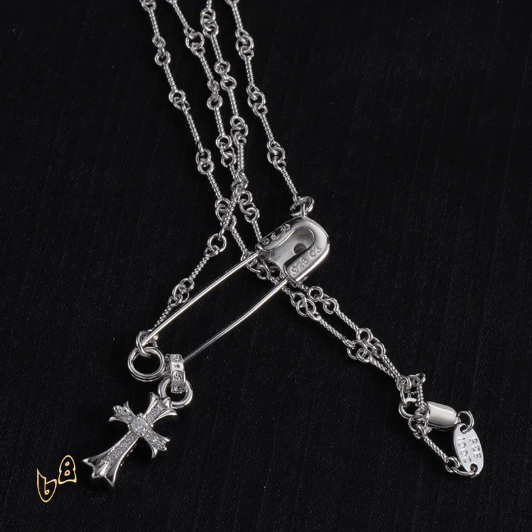 CH Pin & Cross Pendant Necklace - CH0041 - Image 4