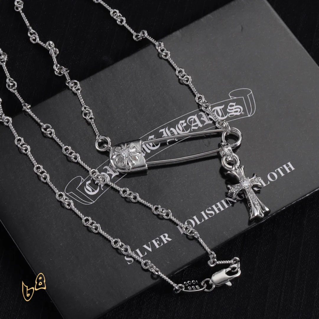 CH Pin & Cross Pendant Necklace - CH0041 - Image 3