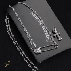 Alternative view of CH Pin & Cross Pendant Necklace - CH0041