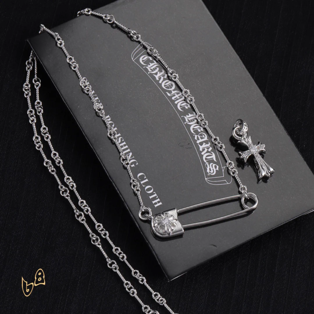 CH Pin & Cross Pendant Necklace - CH0041 - Image 2