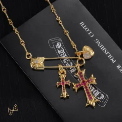 CH Cross & Heart Pin Pendant Necklace - CH0048