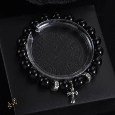 CH Beaded Cross Flower Bracelet - CH0074 - Black
