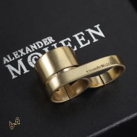McQueen Double Logo-Engraved Antiqued Ring - MCQ0013