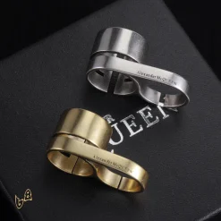 Alternative view of McQueen Double Logo-Engraved Antiqued Ring - MCQ0013