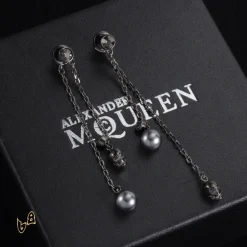 McQueen Silver Chain Skull Drop Earrings - MCQ0022