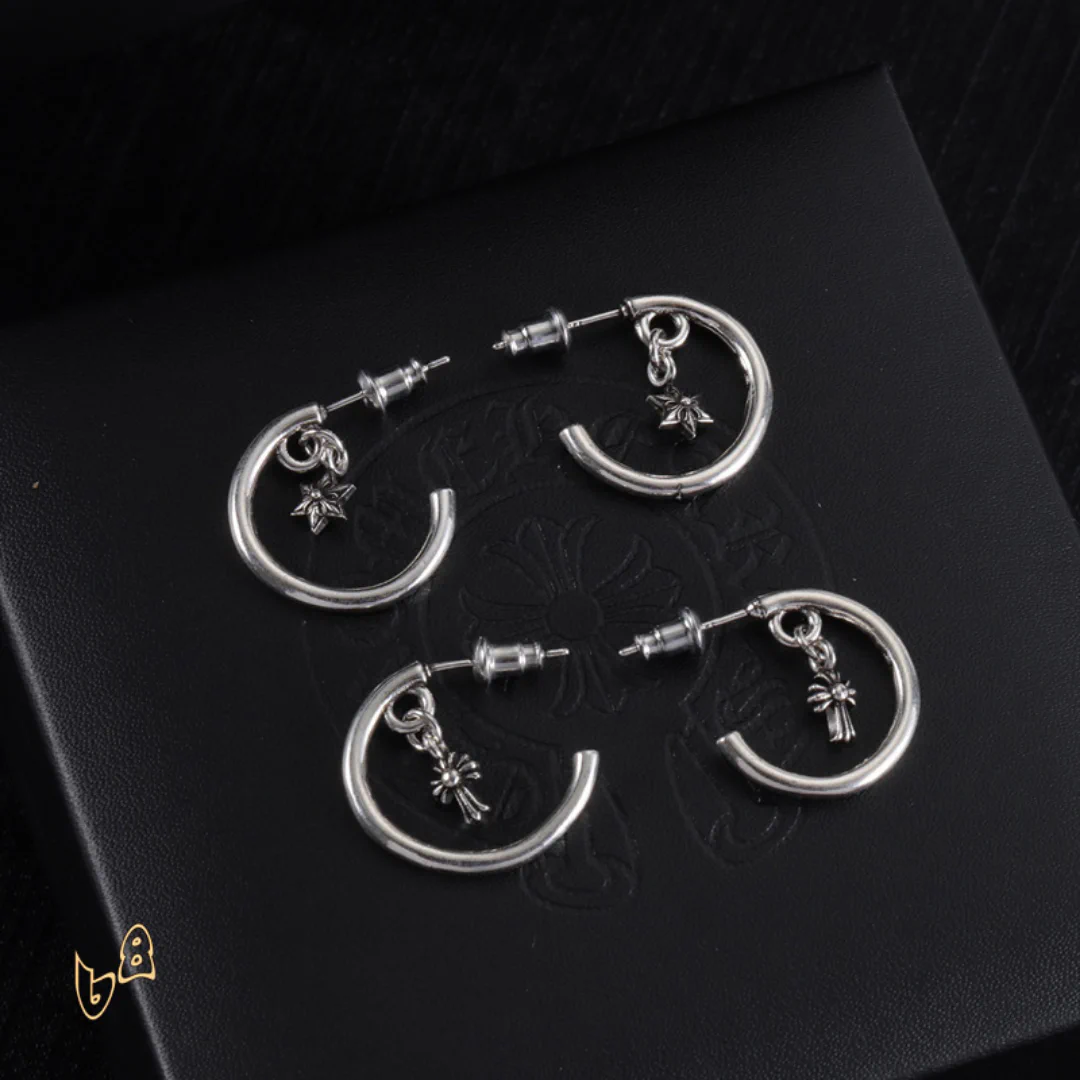 CH Cross Star Hoop Earrings - CH0160 - Image 2