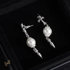 CH Cross Pearl Dangle Earrings - CH0167