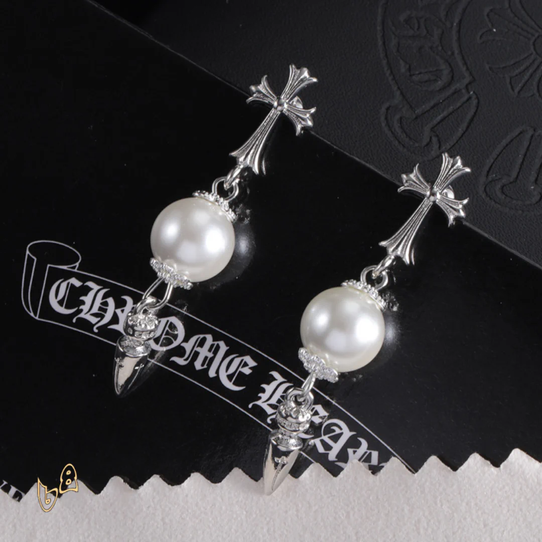 CH Cross Pearl Dangle Earrings - CH0167 - Image 5