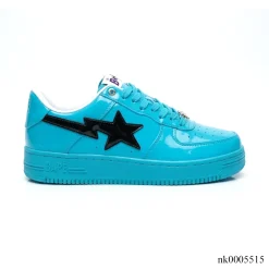 A Bathing Ape Bape Sta #1 Turquoise Blue Black Patent Leather Shoes Sneakers - nk0005515