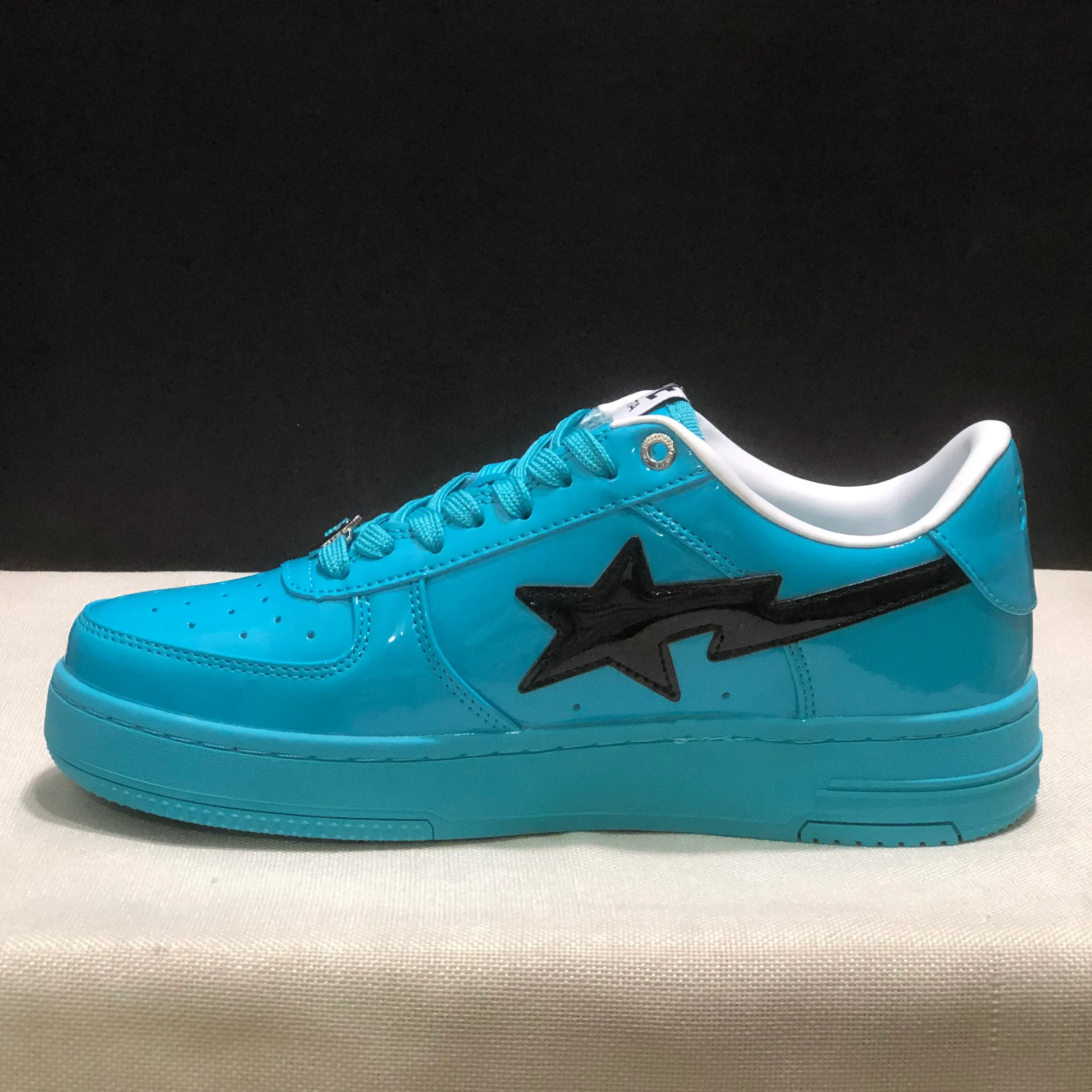 A Bathing Ape Bape Sta #1 Turquoise Blue Black Patent Leather Shoes Sneakers - nk0005515 - Image 5